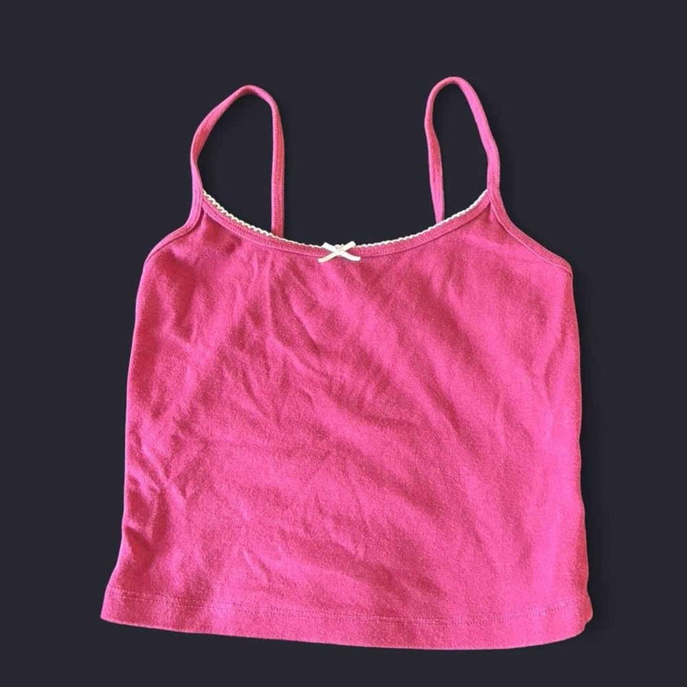 Garage Hot Pink Spaghetti Strap Tank with Bow Accent
